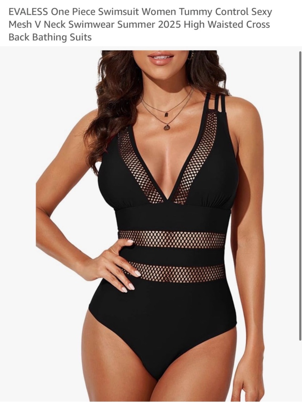 EVALESS Swimsuit Sexy Mesh V Neck Cross Back Bathing Suits like new Medium
